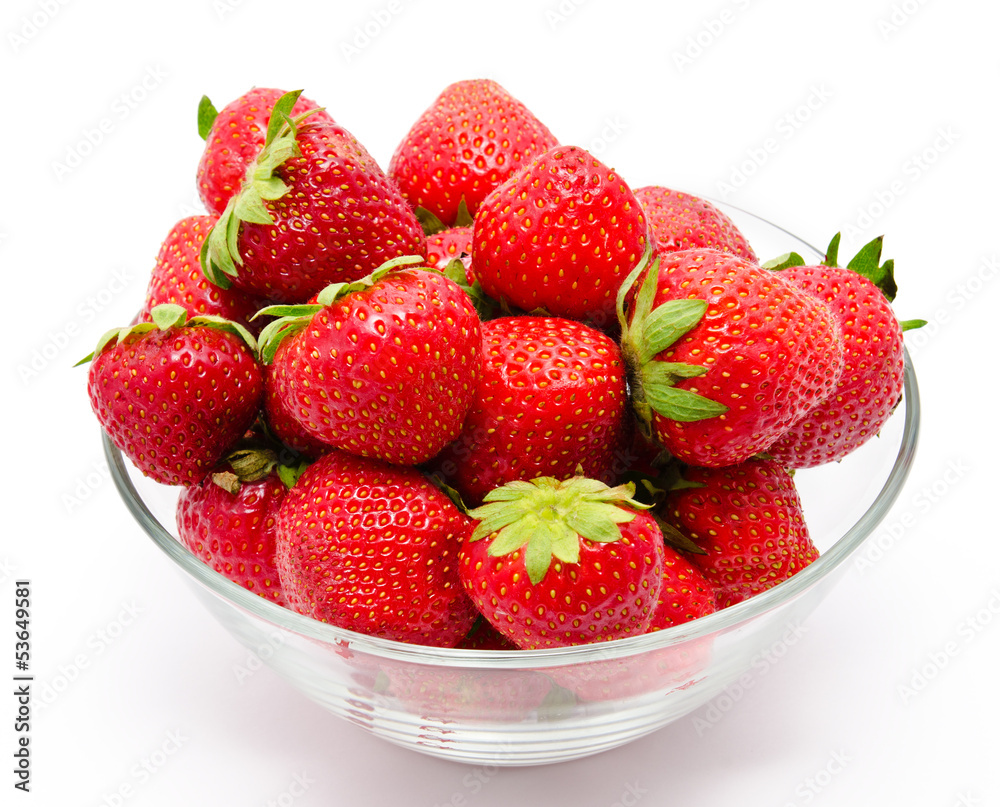 Ripe strawberry in the bowl isolated on white Ripe strawberry in the bowl isolated on white