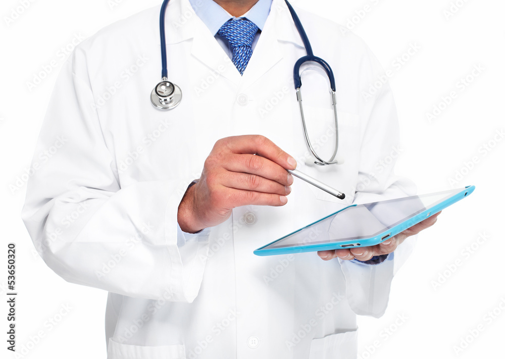 Doctor with tablet computer. Doctor with tablet computer.