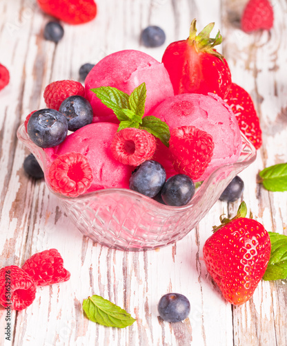 Ice Cream , sundae on wood photo