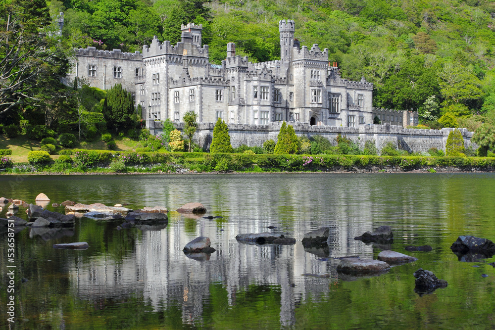 Kylemore Abbey reflected in green water Kylemore Abbey reflected in green water