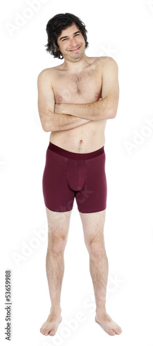Isolated Scrawny Caucasian Adult Man Wearing Underwear