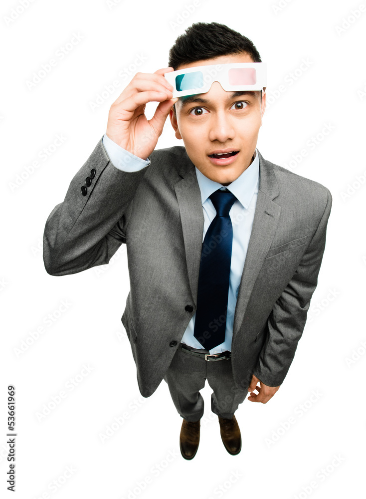 Full Length Asian Businessman Wearing 3d Glasses Movie White Bac Stock Photo Adobe Stock