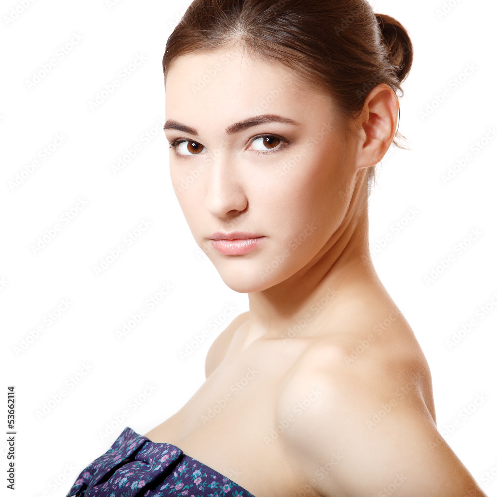 Portrait of beautiful young fresh smiling woman closeup Portrait of beautiful young fresh smiling woman closeup