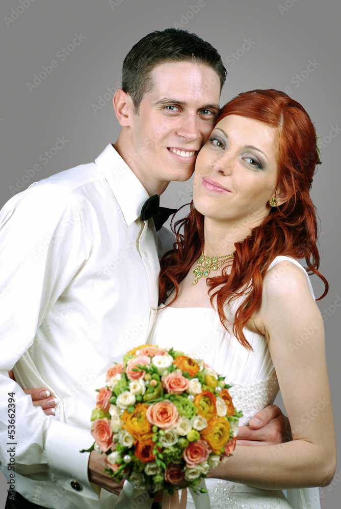 Close up of a nice young wedding couple
