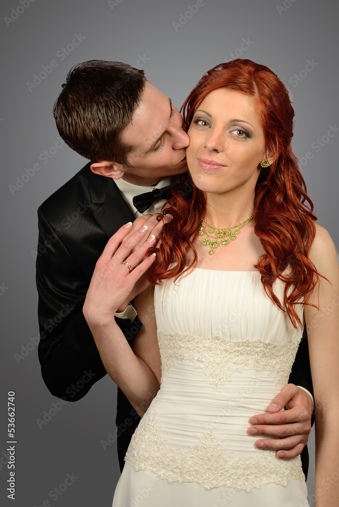 Close up of a nice young wedding couple