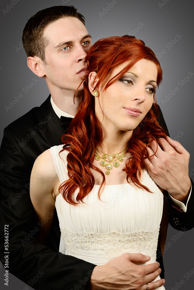 Close up of a nice young wedding couple