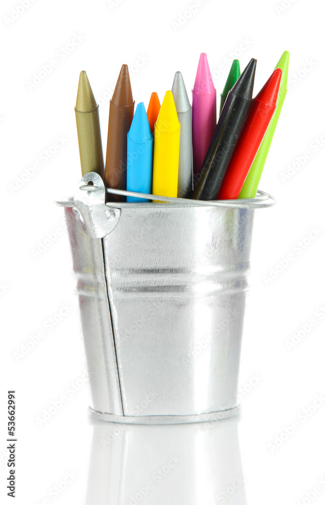 Colorful pencils in pail isolated on white Colorful pencils in pail isolated on white