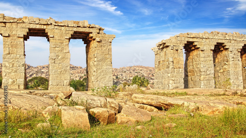 Ruins of ancient bridge. Hampi