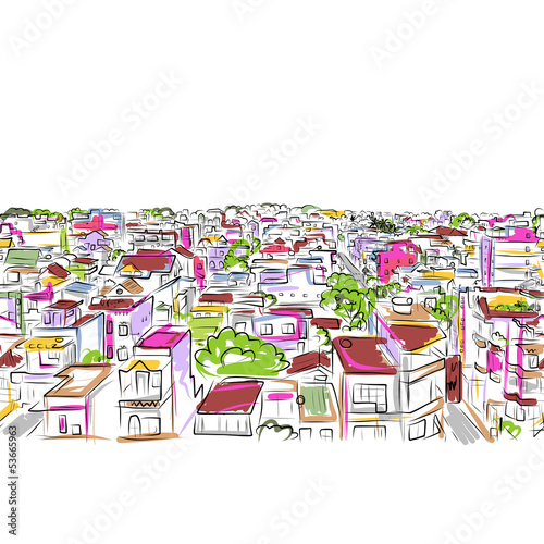 Cityscape sketch, seamless pattern for your design