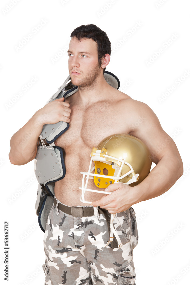 Sexy shirtless american football player. foto de Stock | Adobe Stock