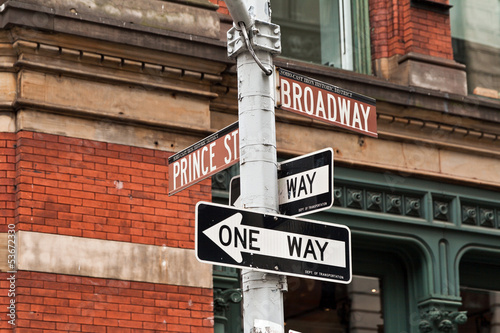 Street signs and traffic lights in New York, USA