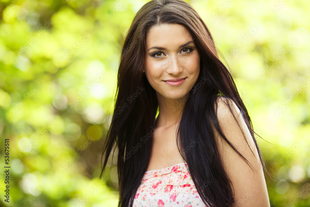 Close up portrait of young beautiful woman on green background Close up portrait of young beautiful woman on green background