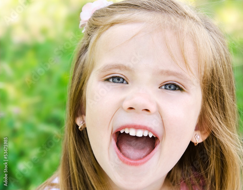 Portrait of screaming little girl in a meadow