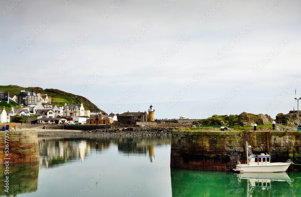 View of Portpatrick harbour with boat