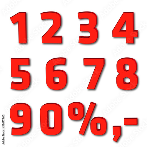 3D numbers red