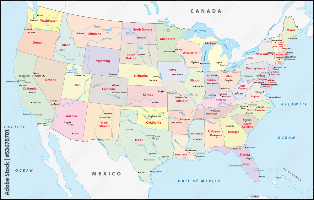 United States political map - obrazy, fototapety, plakaty 