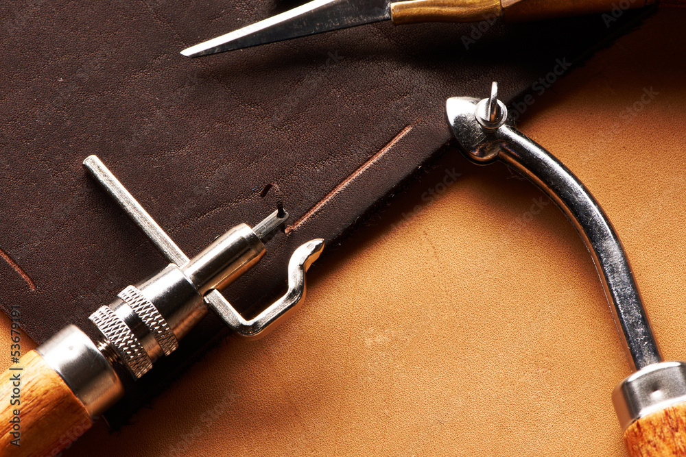Naklejka premium Leather crafting tools