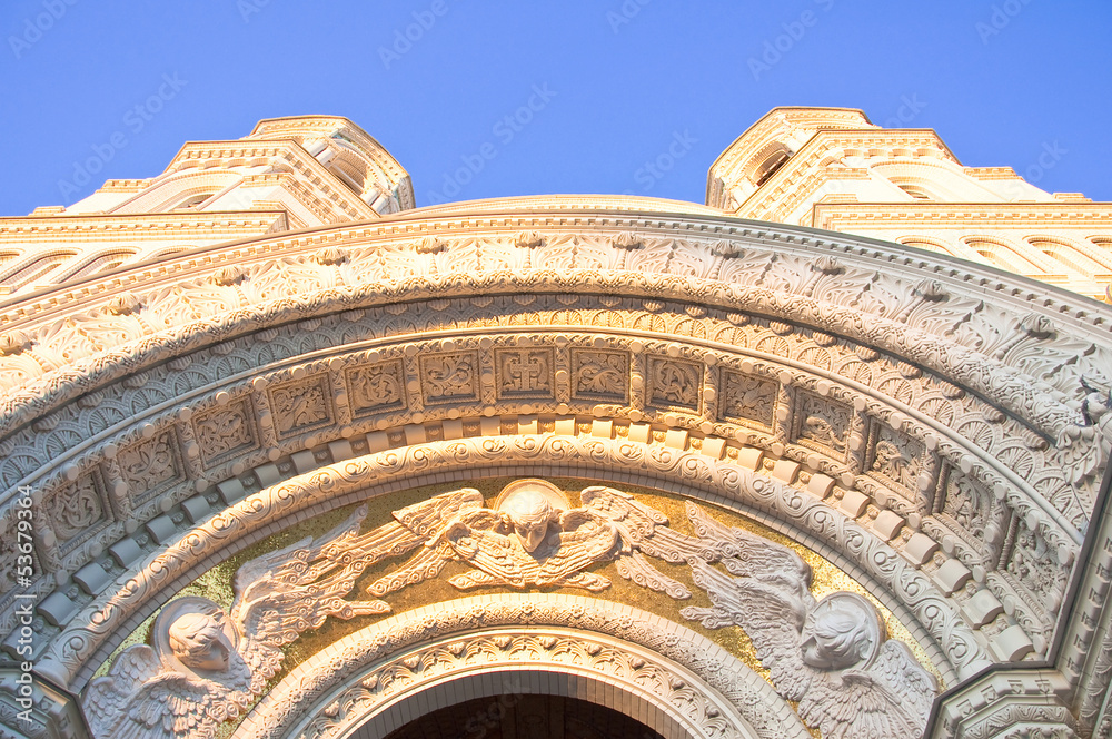 Detail of Naval cathedral of Saint Nicholas in Kronstadt.