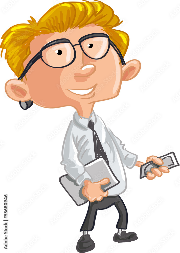 Office worker with mobile phone and laptop