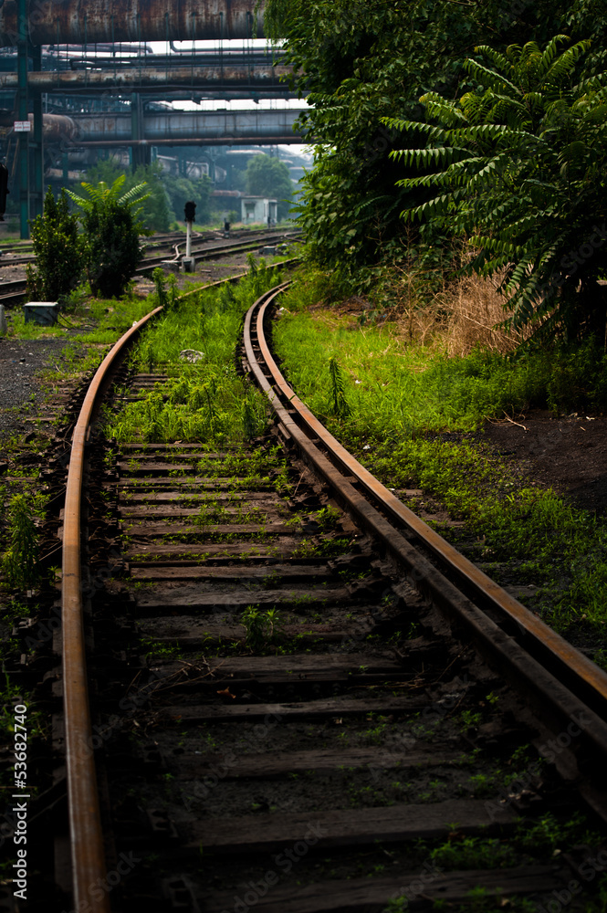 Rusted railway in the abandoned steel works Rusted railway in the abandoned steel works
