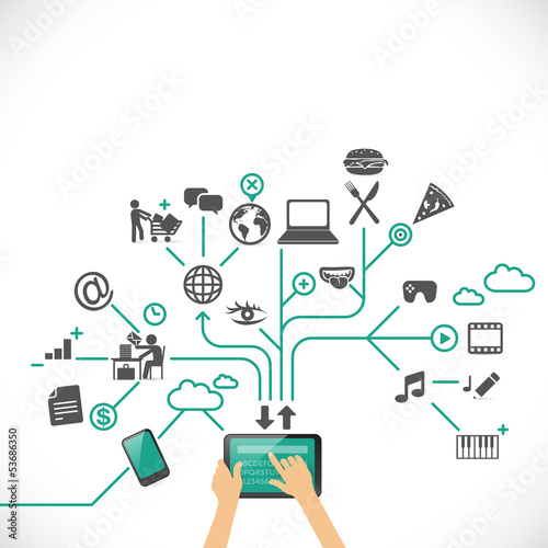 Using tablet for different purposes - vector illustration