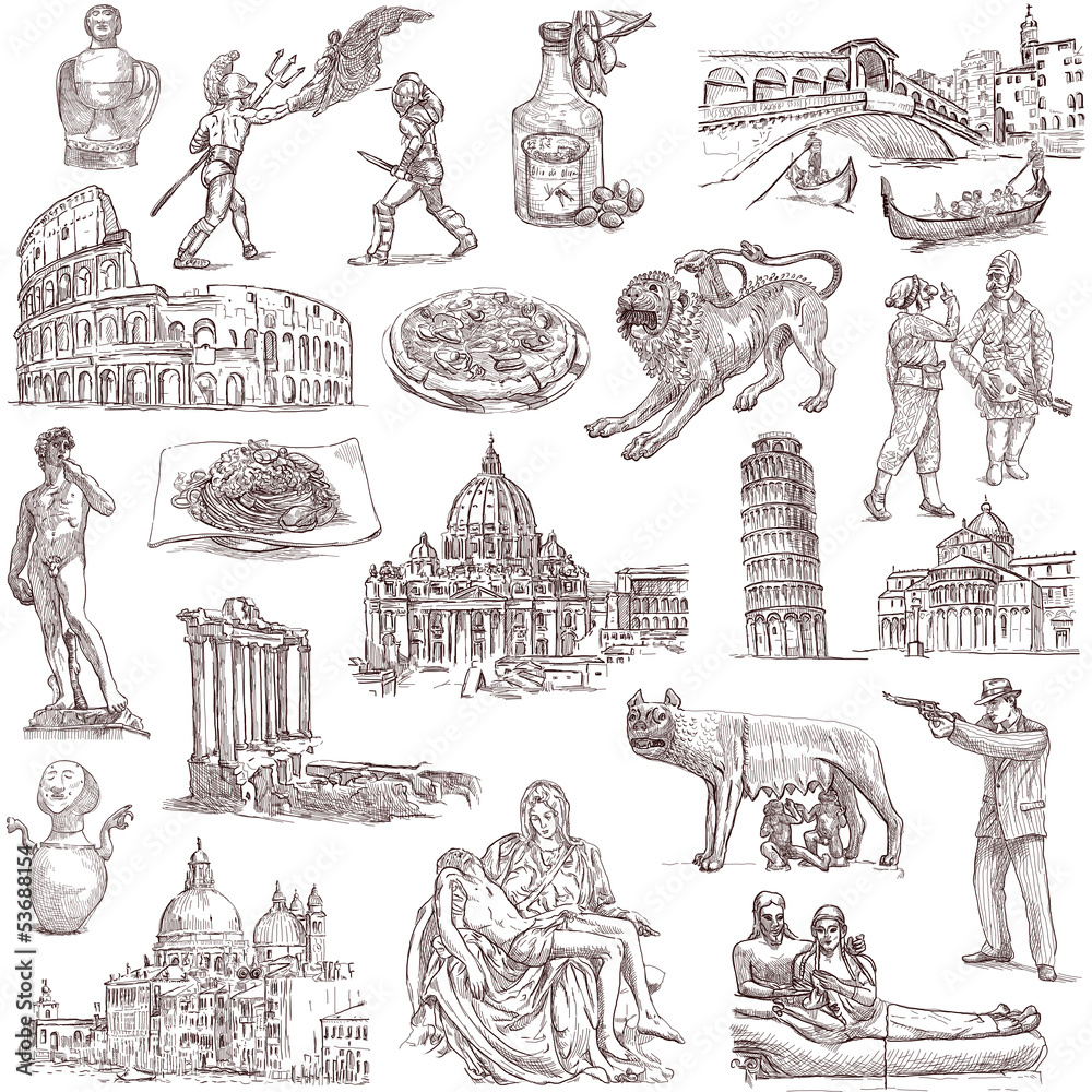 Fototapeta premium Italy - Full sized hand drawn illustrations
