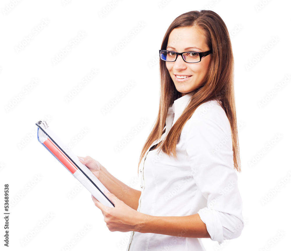 Lovely businesswoman with folders and documents Lovely businesswoman with folders and documents