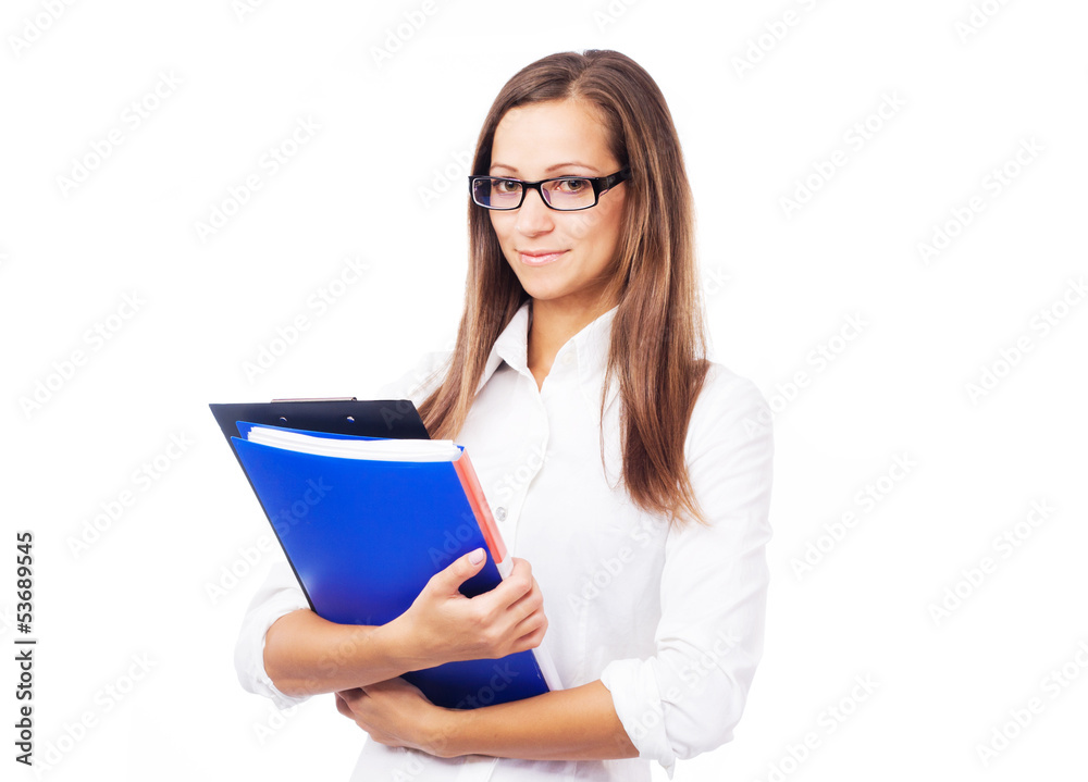 Lovely businesswoman with folders and documents Lovely businesswoman with folders and documents