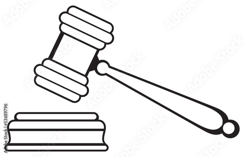 Judge gavel isolated on white background. Silhouette