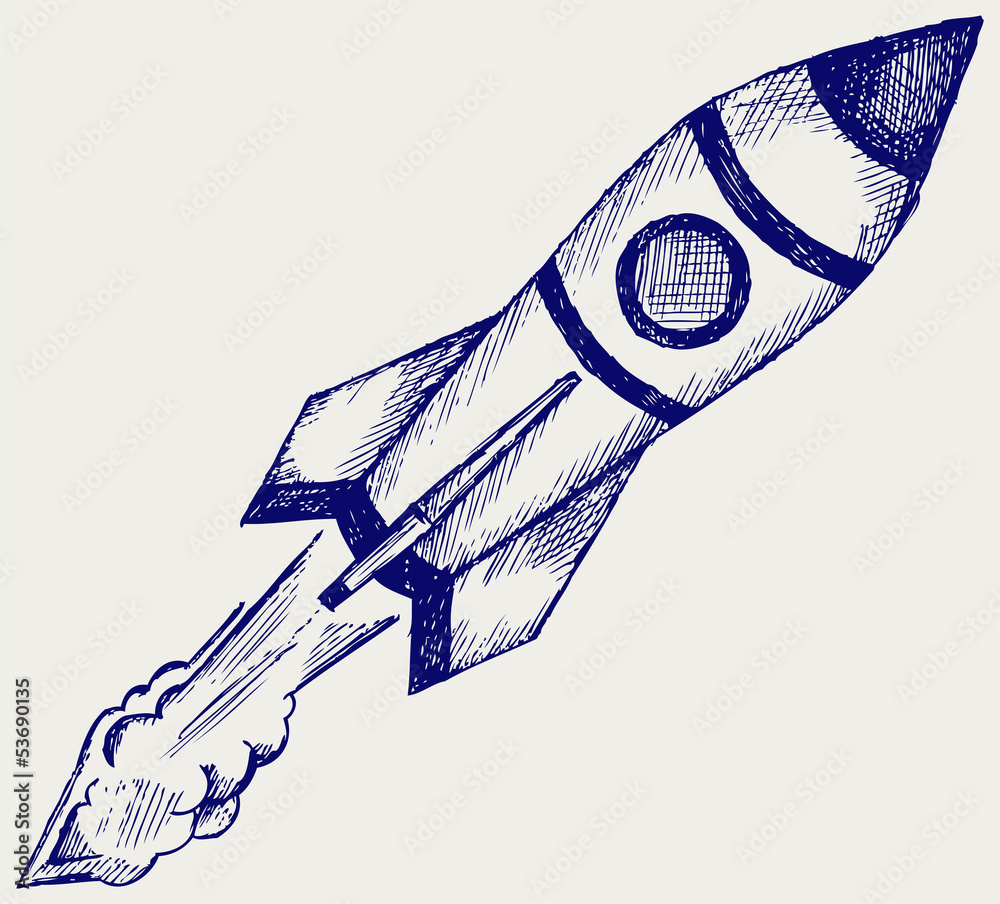 Fototapeta premium Retro rocket. Doodle style