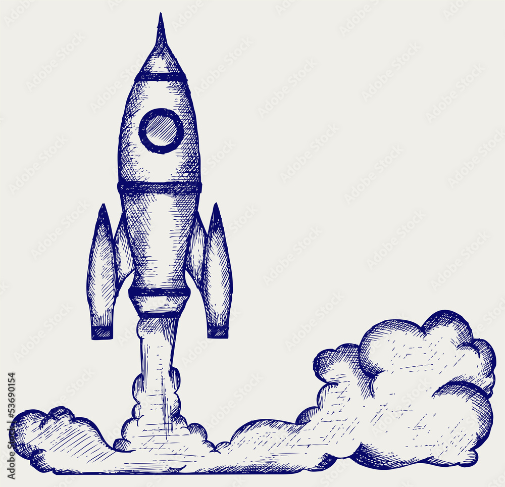 Naklejka premium Retro rocket. Doodle style