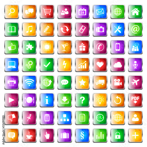 Button Icon Set Quadratisch Bunt