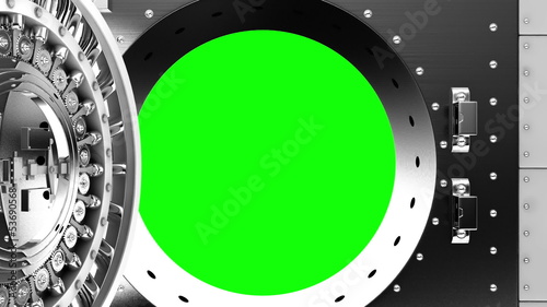Bank vault opening with green screen