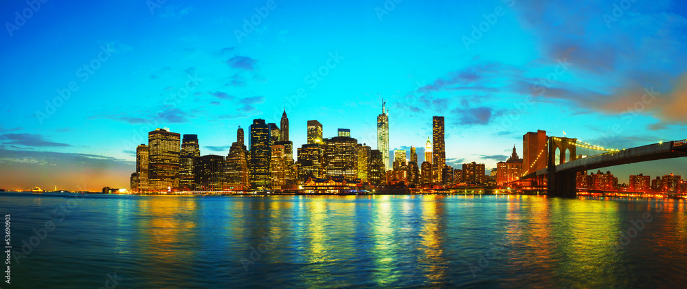 New York City cityscape at sunset - obrazy, fototapety, plakaty 