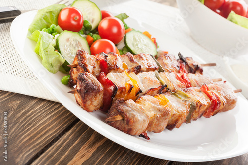 Grilled shashlik with vegetables