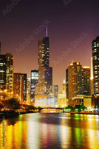 Trump International Hotel and Tower in Chicago, IL in the night photo