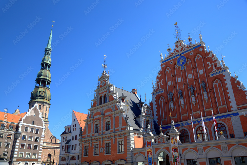 House of the Blackheads and St. Peter's Church. Riga, Latvia