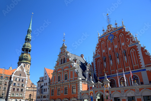 Obraz na płótnie House of the Blackheads and St. Peter's Church. Riga, Latvia w salonie
