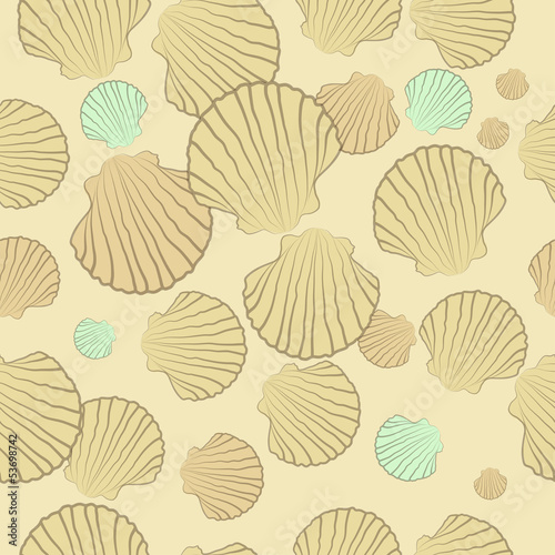 Vector seamless pattern with shells on a beige background