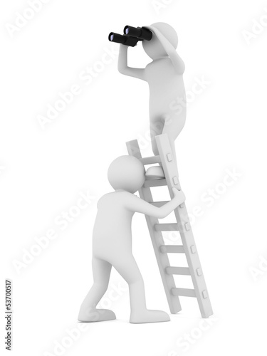 man on staircase. Isolated ...