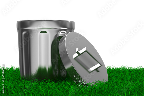 Garbage basket on grass. Is...