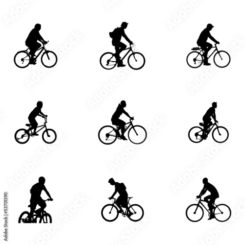 Vector of cyclists. silhouette on white background
