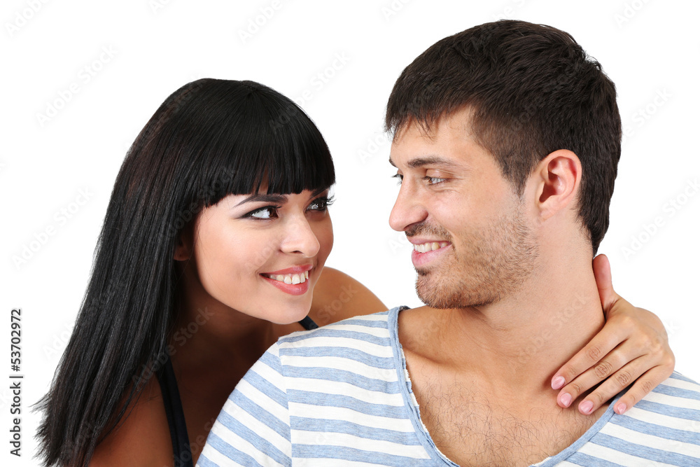Beautiful loving couple together isolated on white Beautiful loving couple together isolated on white