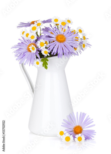 Fototapeta Naklejka Na Ścianę i Meble -  Colorful camomile flowers in jug