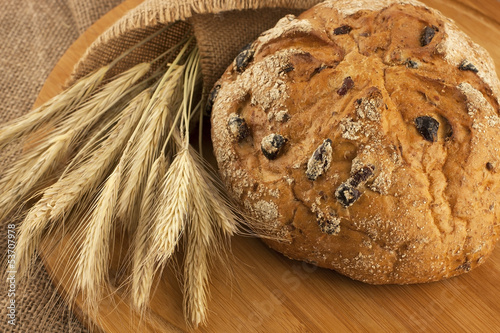 fresh bread on a wooden board photo