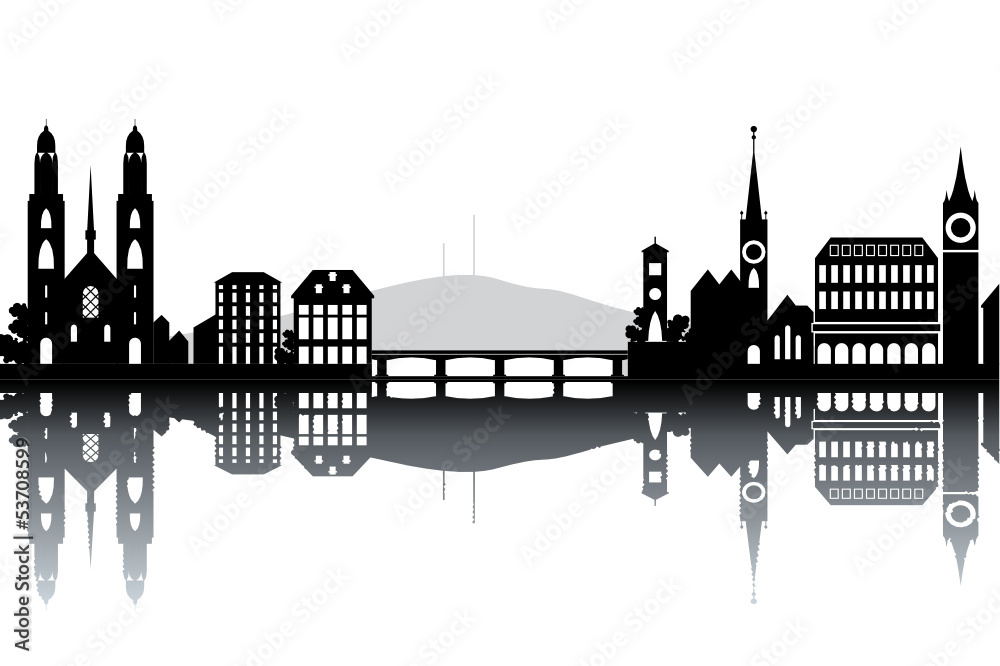 Naklejka premium Zurich skyline - black and white vector illustration