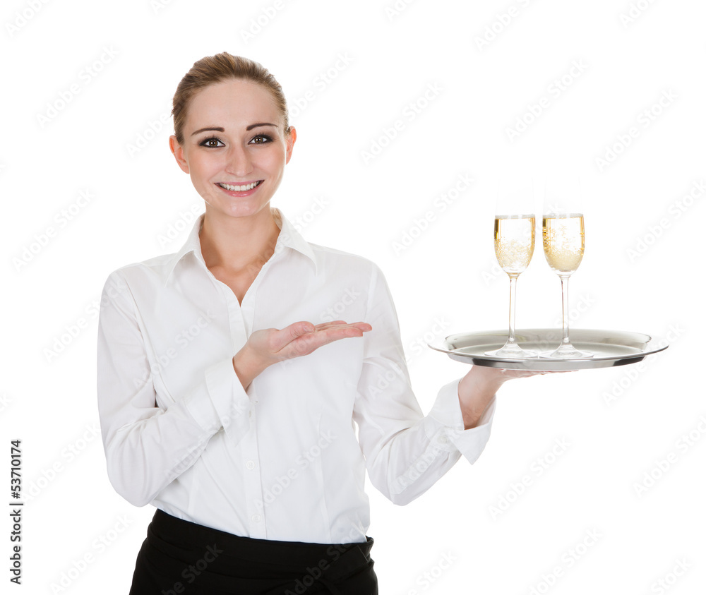 Waitress Carrying A Tray With Wine Glasses Waitress Carrying A Tray With Wine Glasses