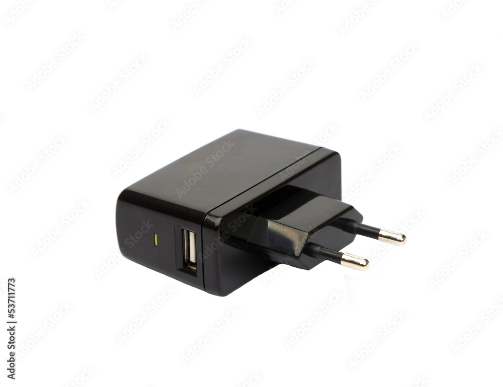 Close-up Mobile phone charger on a white background Close-up Mobile phone charger on a white background