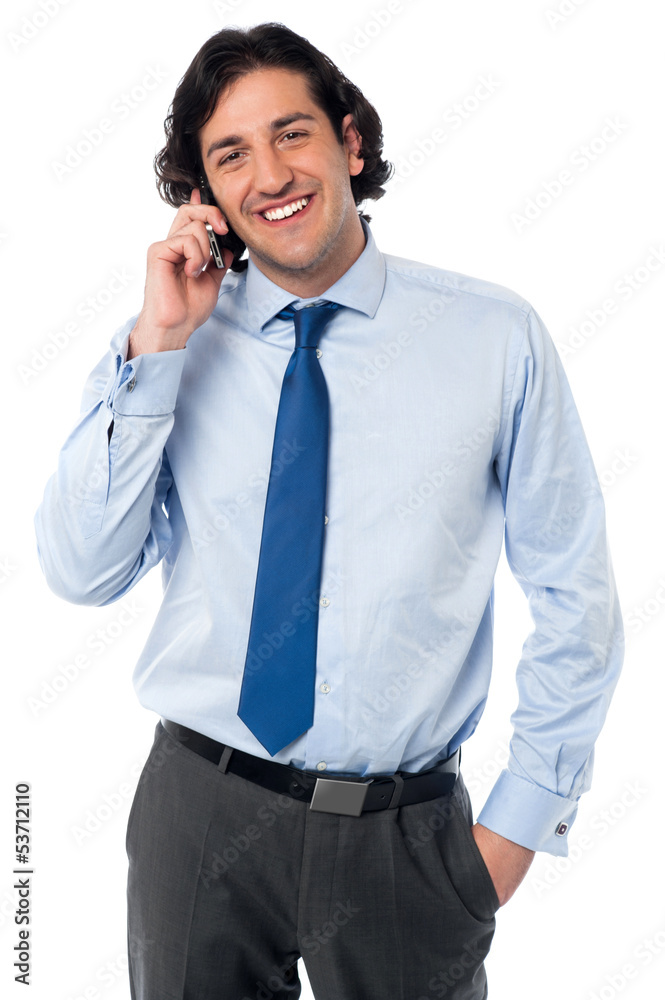 Smiling manager communicating with client Smiling manager communicating with client