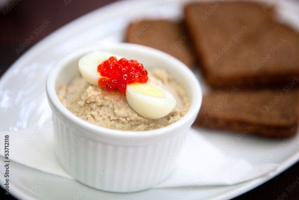 Forshmak - Jewish appetizer with herring on grain rye bread Forshmak - Jewish appetizer with herring on grain rye bread